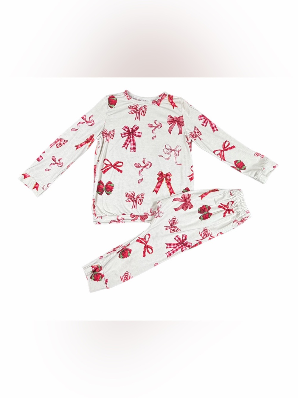 BUNNY KNOTS Velveteen Girls Bamboo Christmas Bows Pajama Set - 3T
